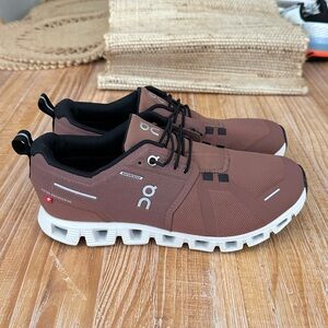 On Running Chocolate Brown and White Athletic Shoes